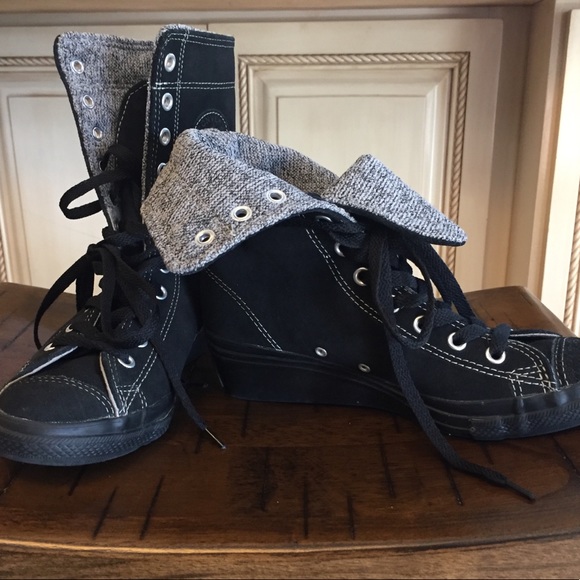 Converse Shoes - Rare-Converse high top Black/Suede, wedge heel